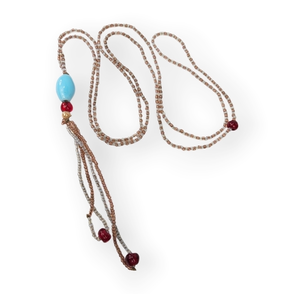 Art Deco Sautoir Flapper Necklace Tassel Beaded Glass Colorful Antique 39" Long